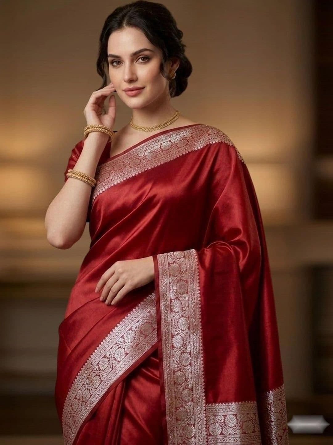 EEFA FASHION Woven Design Zari Satin Banarasi Saree thumbnail 2