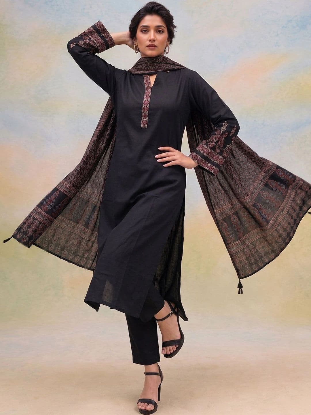 AADVIKA Women Ethnic Motifs Embroidered Regular Thread Work Kurta with Trousers & With Dupatta - view 1