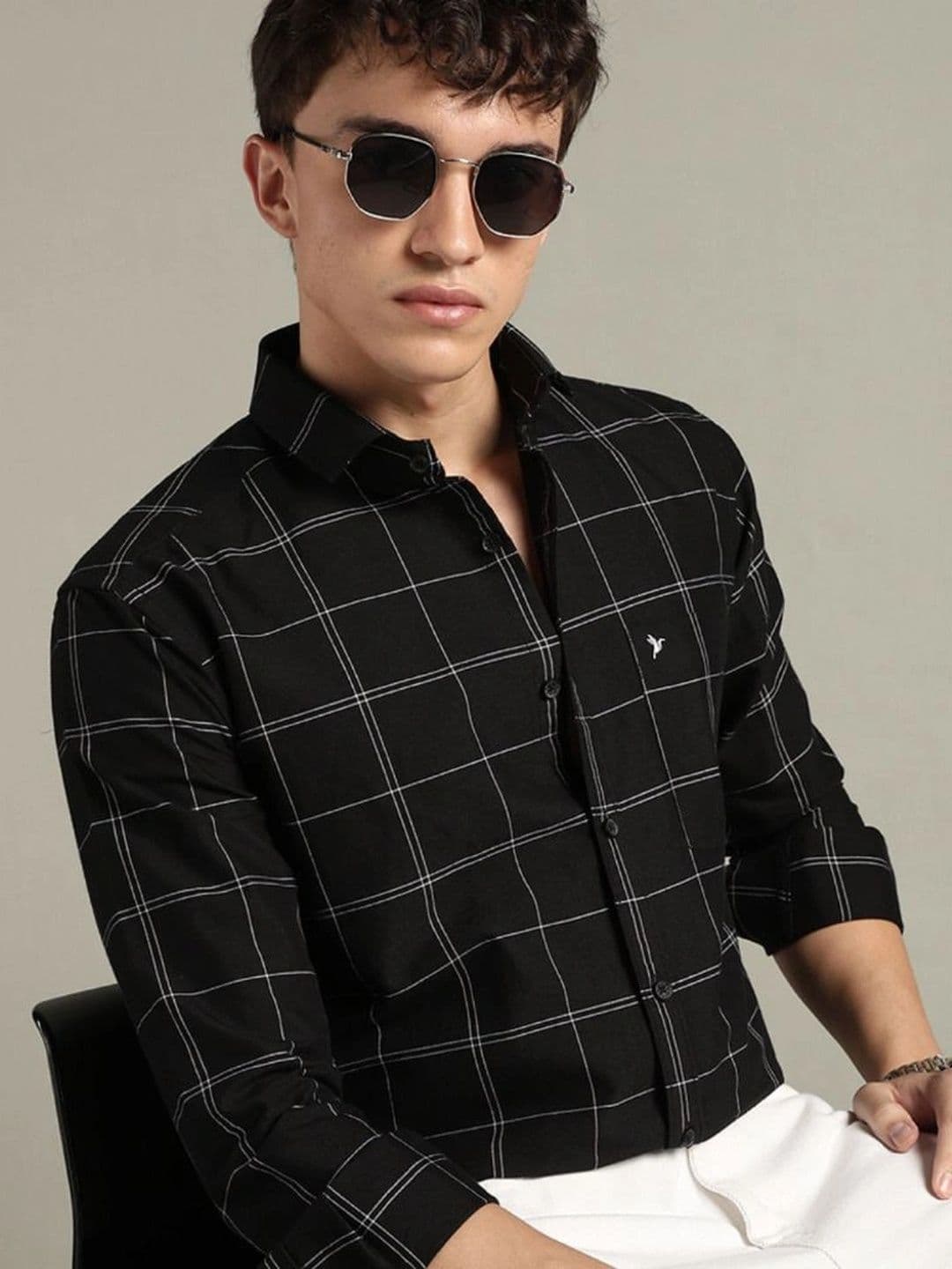 BLUEISLAND Men Comfort Windowpane Checks Checked Casual Shirt thumbnail 5