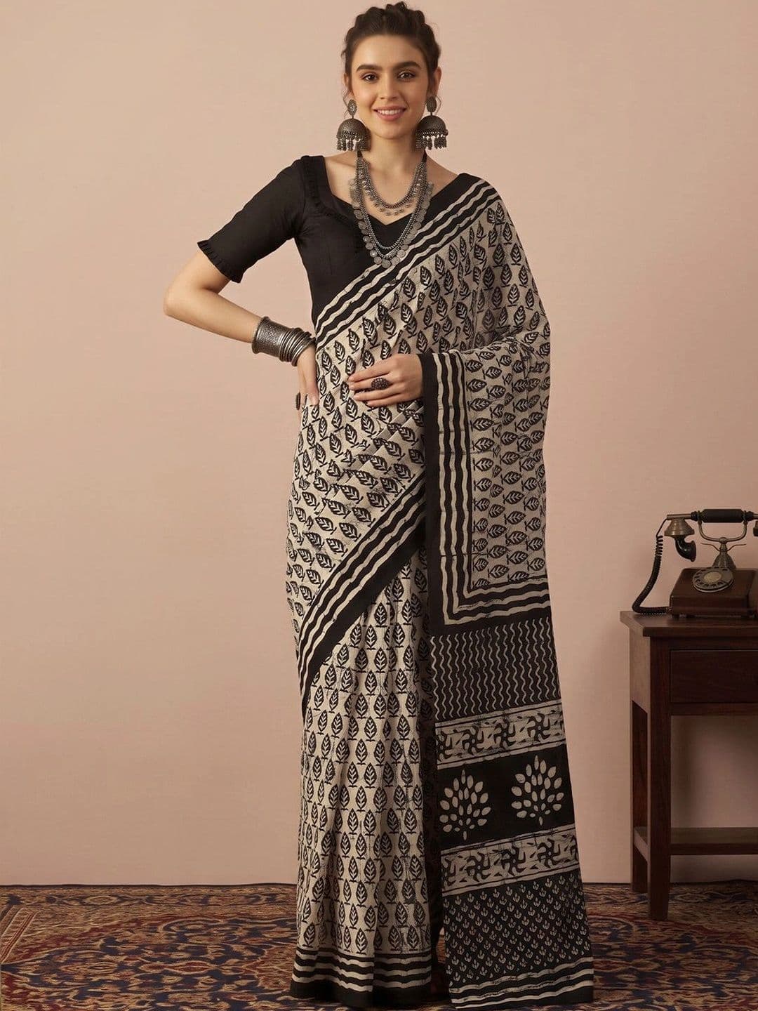 Anouk Batik Silk Blend Designer Block Print Saree - view 1
