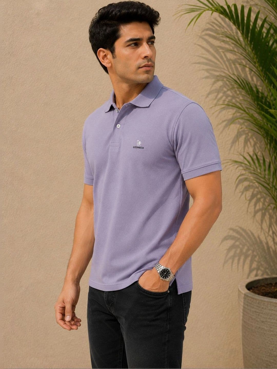 OZONECO Men Brand Logo Polo Collar T-shirt thumbnail 4