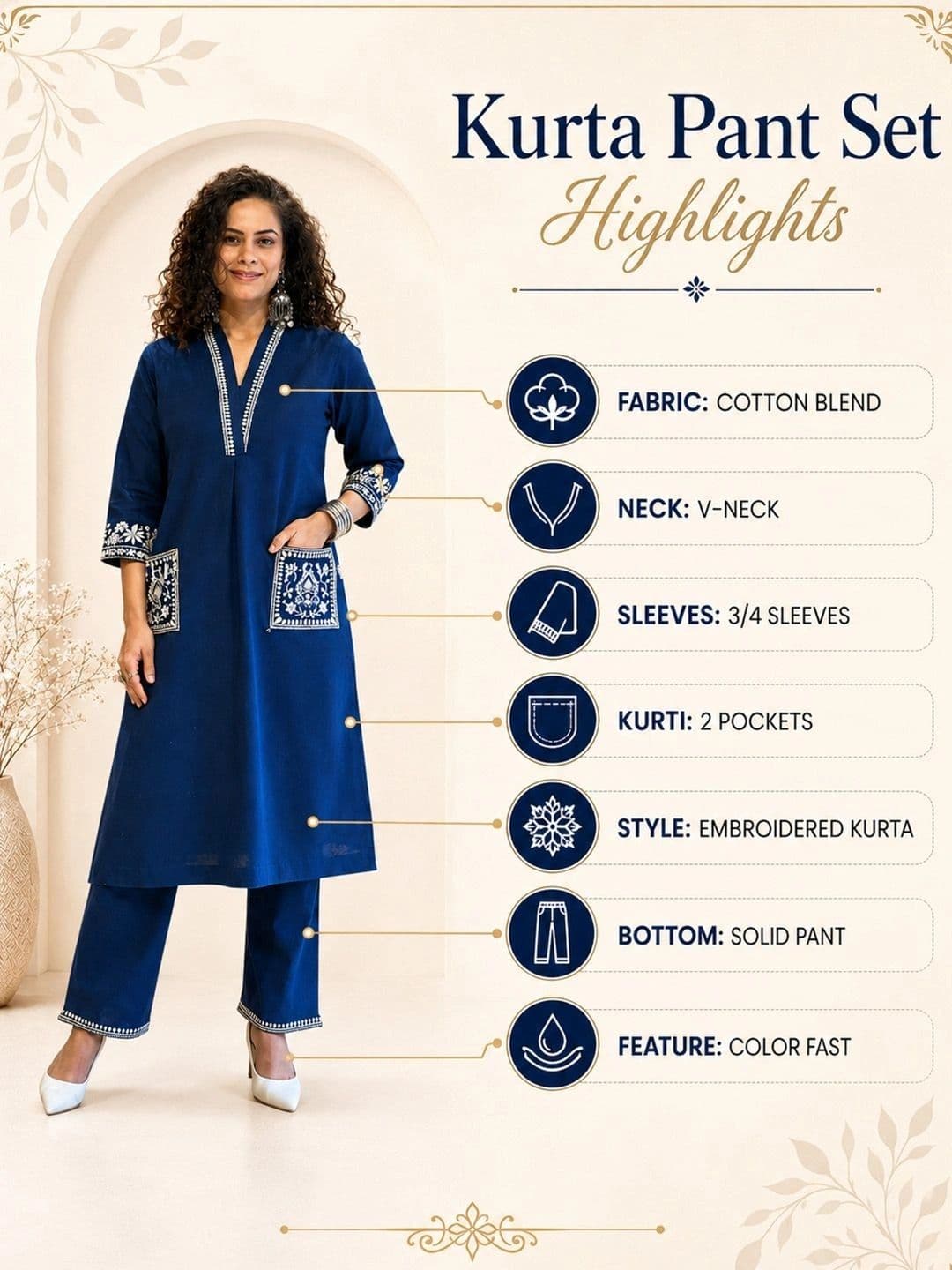Sun Fashion And Lifestyle Women Ethnic Motifs Embroidered Regular Thread Work Kurta with Trousers thumbnail 5