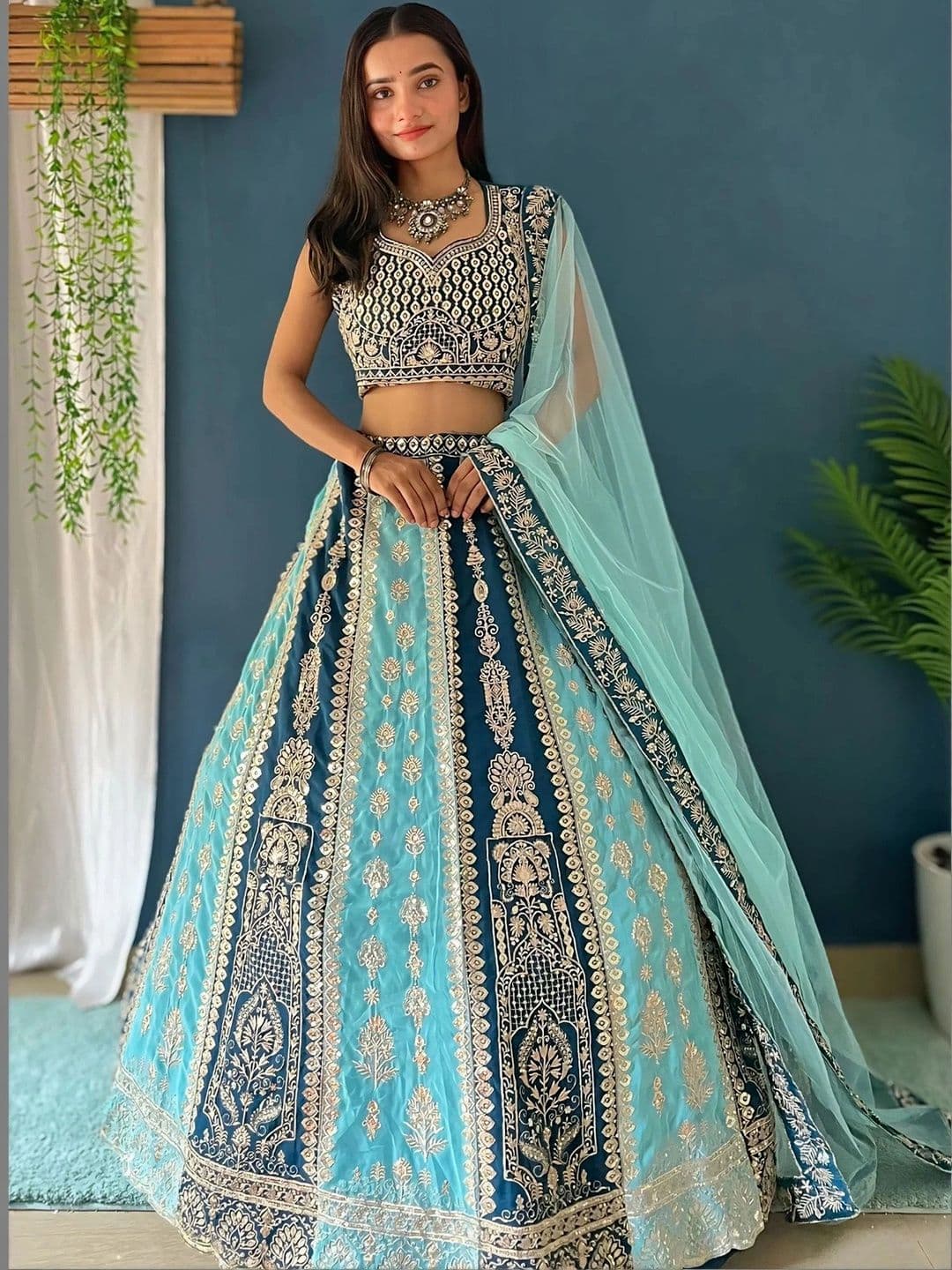 Moda Rapido Embroidered Sequinned Semi-Stitched Lehenga & Unstitched Blouse With Dupatta - view 1