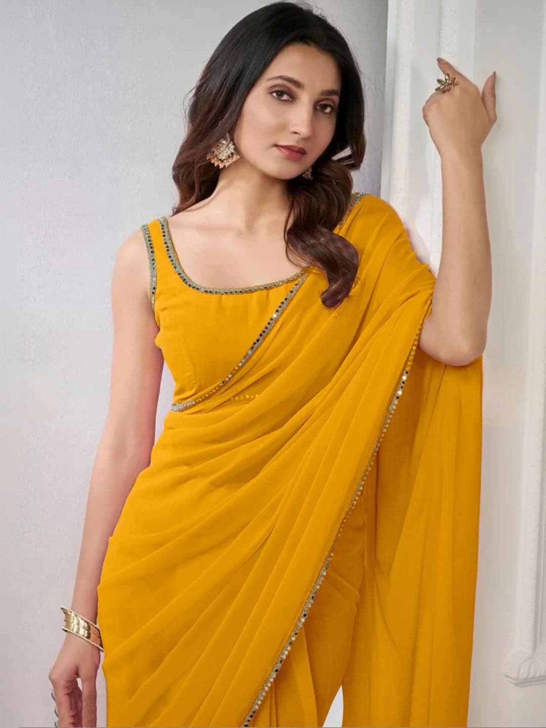 reeva fashion Mirror Work Saree thumbnail 4