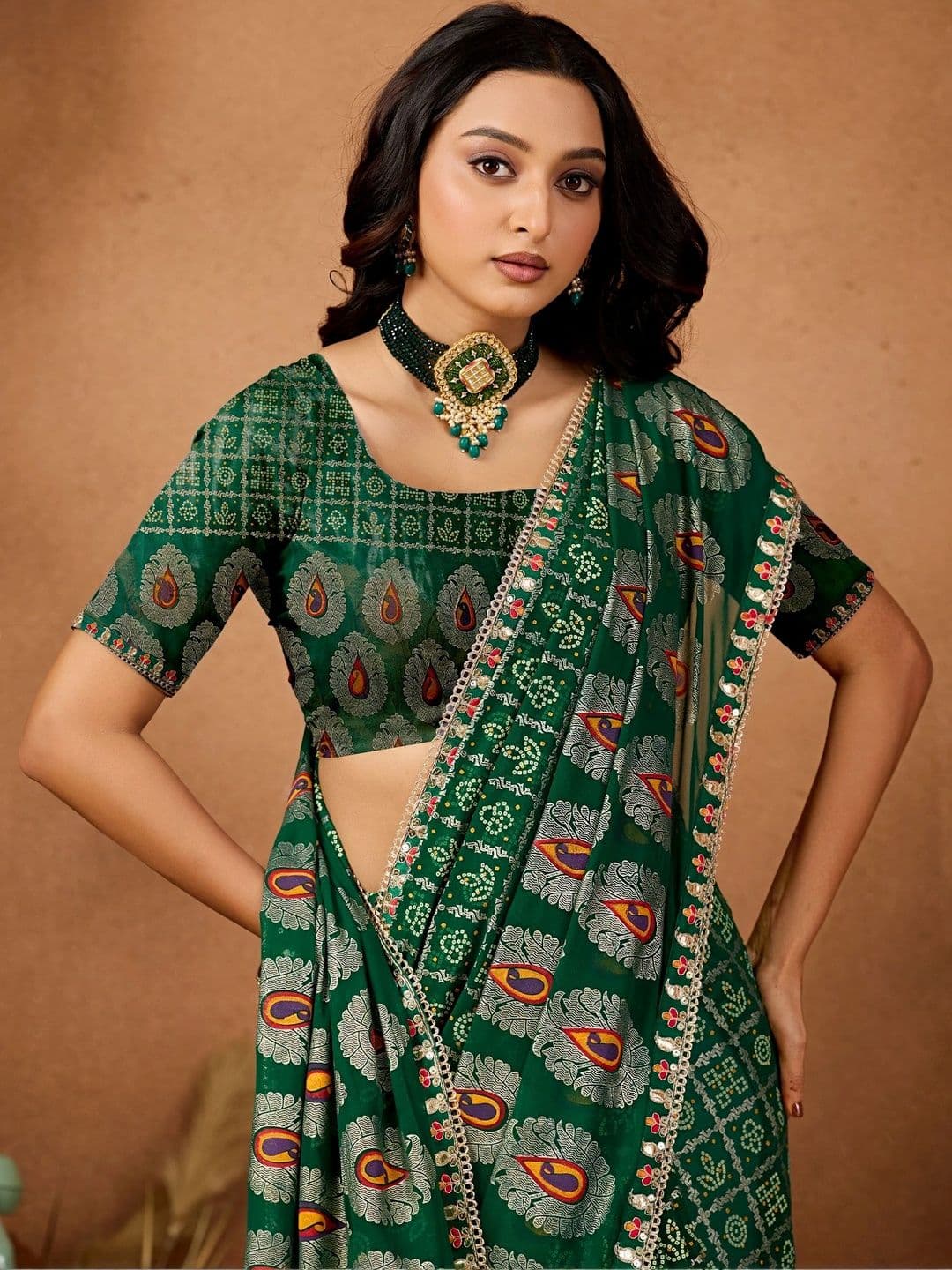Nayanthara Trends Bandhani Poly Georgette Designer Bandhani Saree thumbnail 4