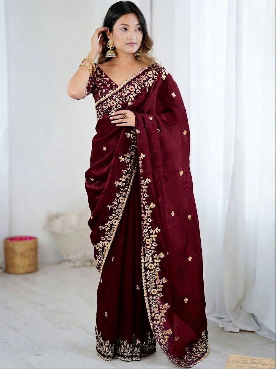 SZN Embellished Beads and Stones Art Silk Heavy Work Saree - view 1
