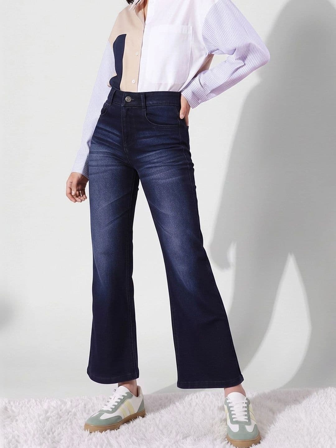 Mast & Harbour Women's Navy blue Bootcut Mid rise Regular Stretchable Denim Jeans thumbnail 4