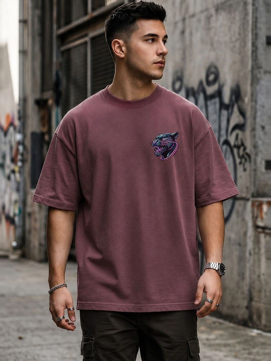 PANDA POPS Men Printed Drop-Shoulder Sleeves T-shirt thumbnail 4