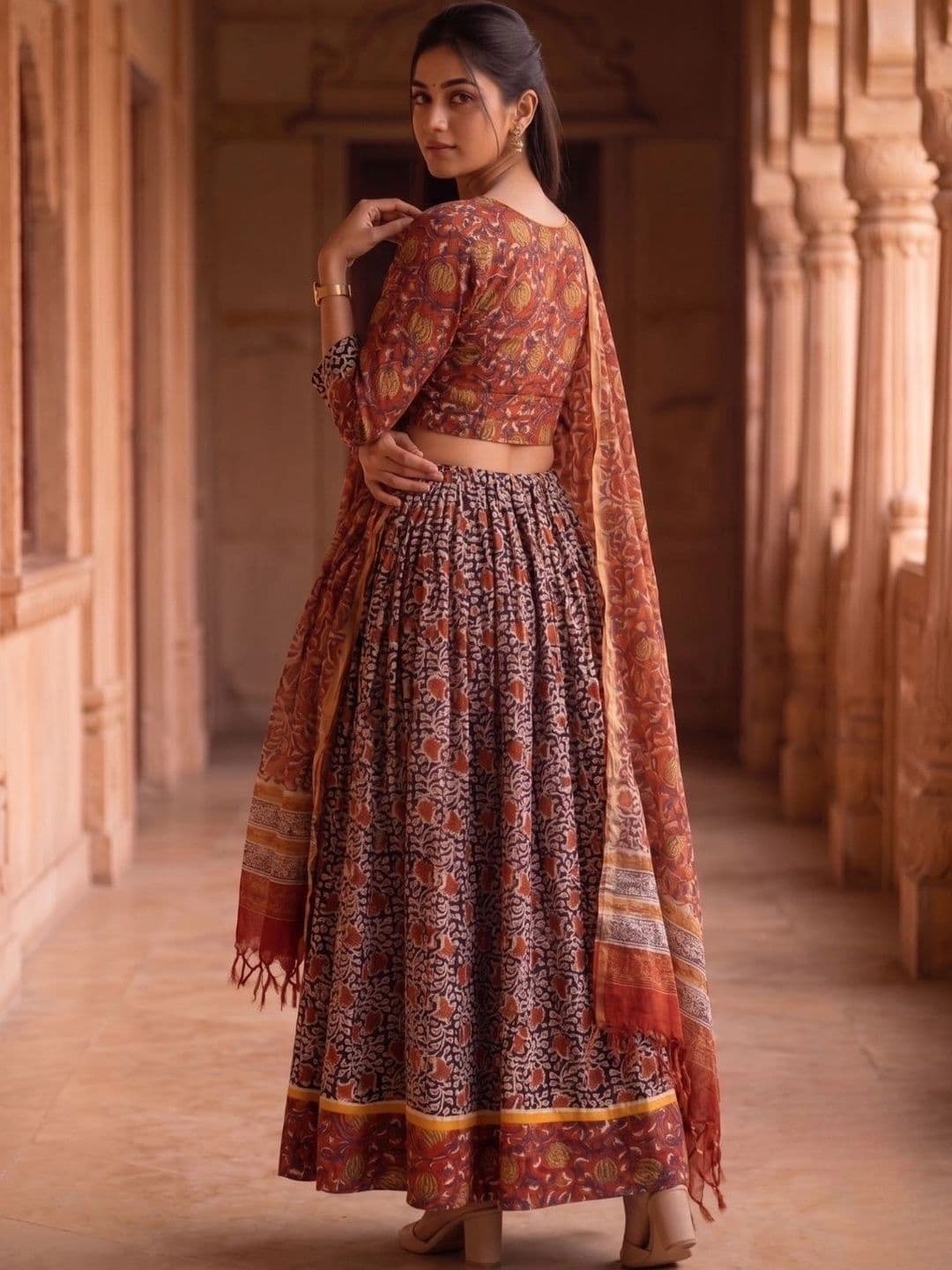 Avishya Printed Block Print Ready to Wear Lehenga & Blouse With Dupatta thumbnail 5