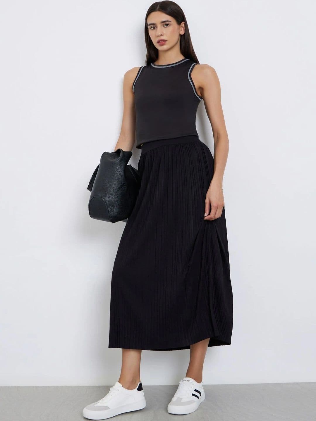 Styli Women Accordion Pleated Midi Flared Skirt thumbnail 3