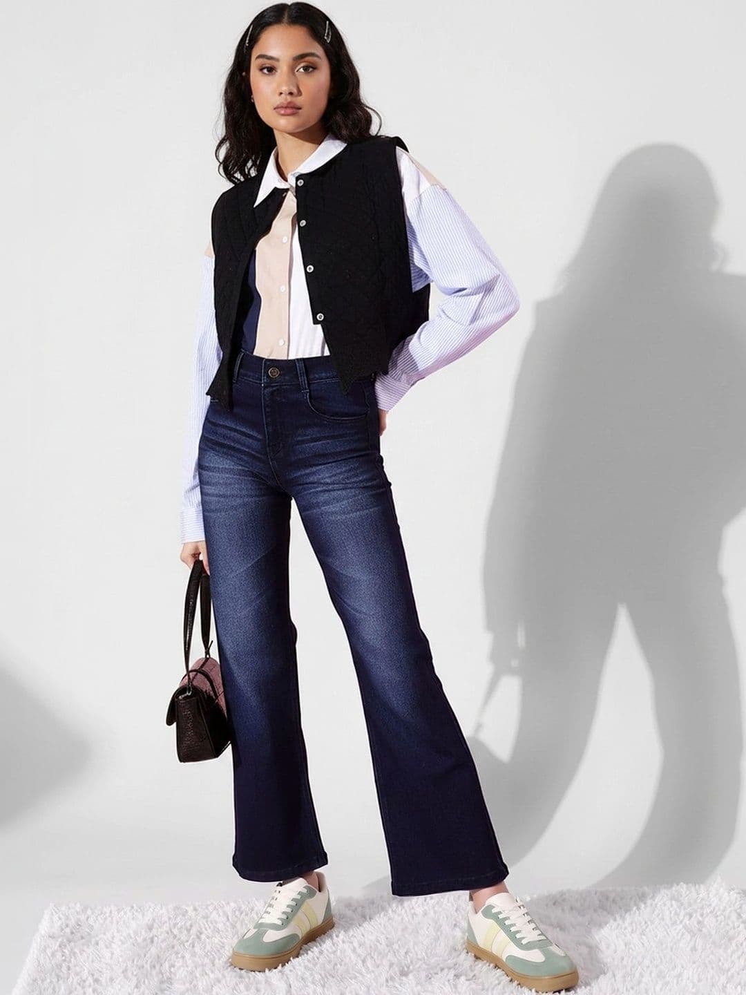 Mast & Harbour Women's Navy blue Bootcut Mid rise Regular Stretchable Denim Jeans thumbnail 2