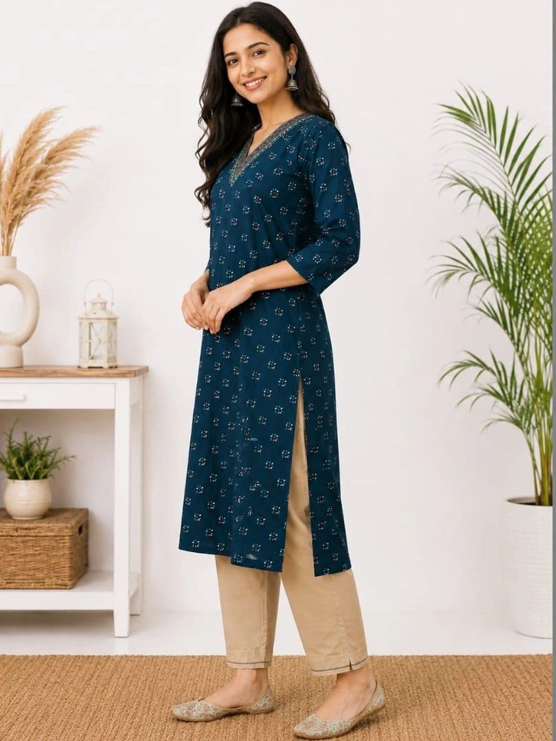 SHIFZ Women Ethnic Motifs Printed Thread Work Kurta thumbnail 2