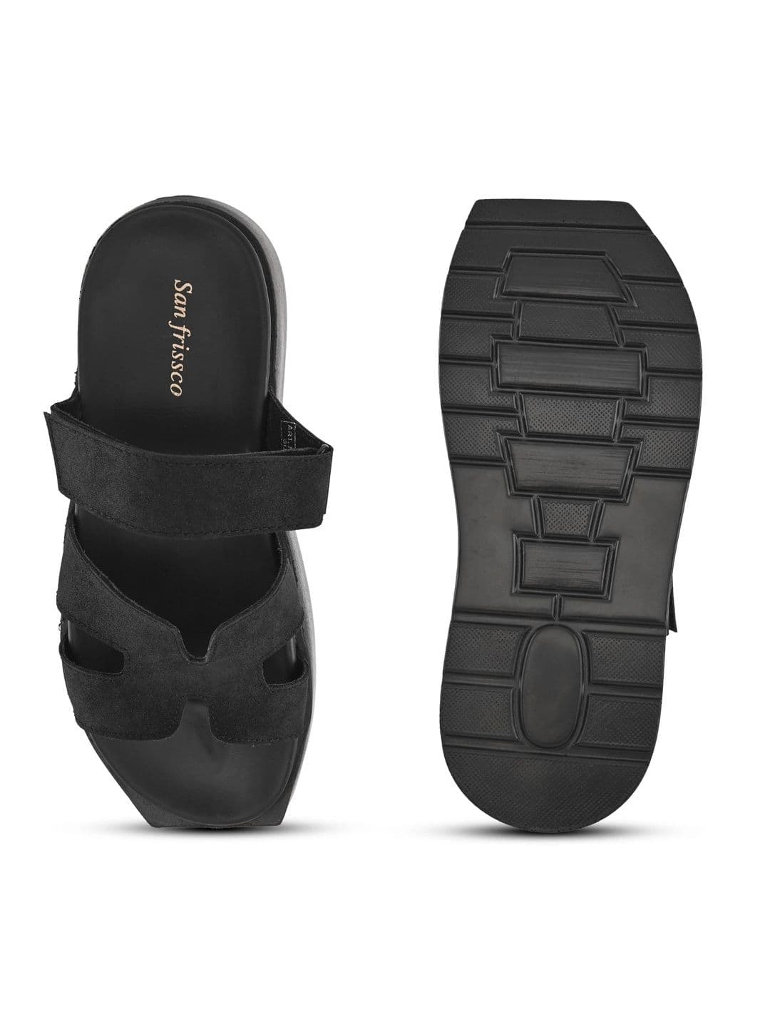 San Frissco Men Black Casual Wide Strap Sandals with Cushioned Footbed and Chunky Sole thumbnail 6