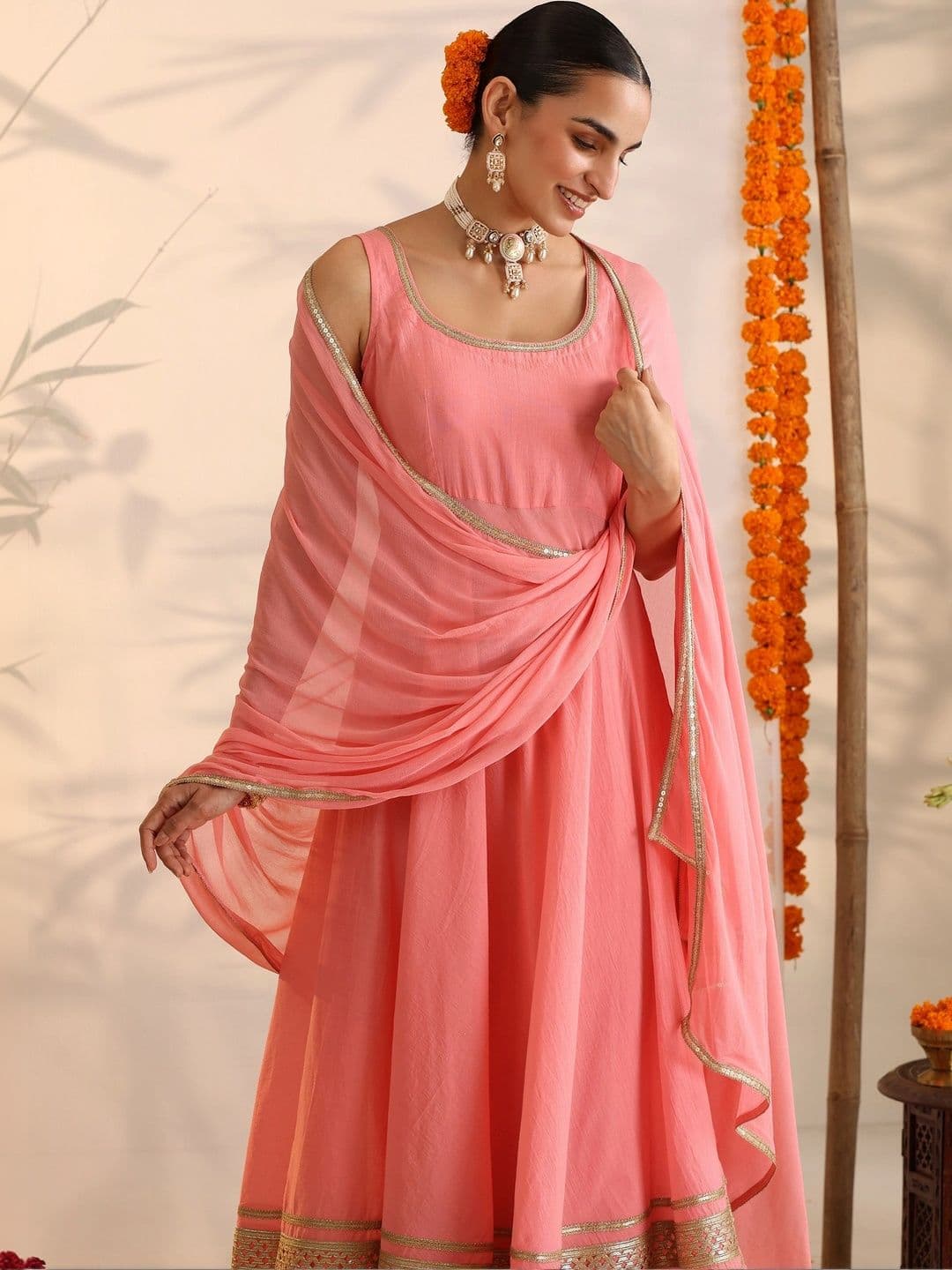Khushal K Women Ethnic Motifs Empire Gotta Patti Pure Cotton Kurta with Trousers & With Dupatta thumbnail 7