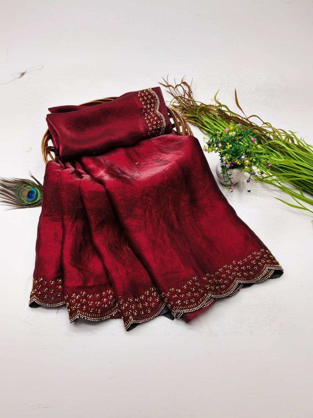 shreevali creation Embellished Embroidered Satin Saree thumbnail 3