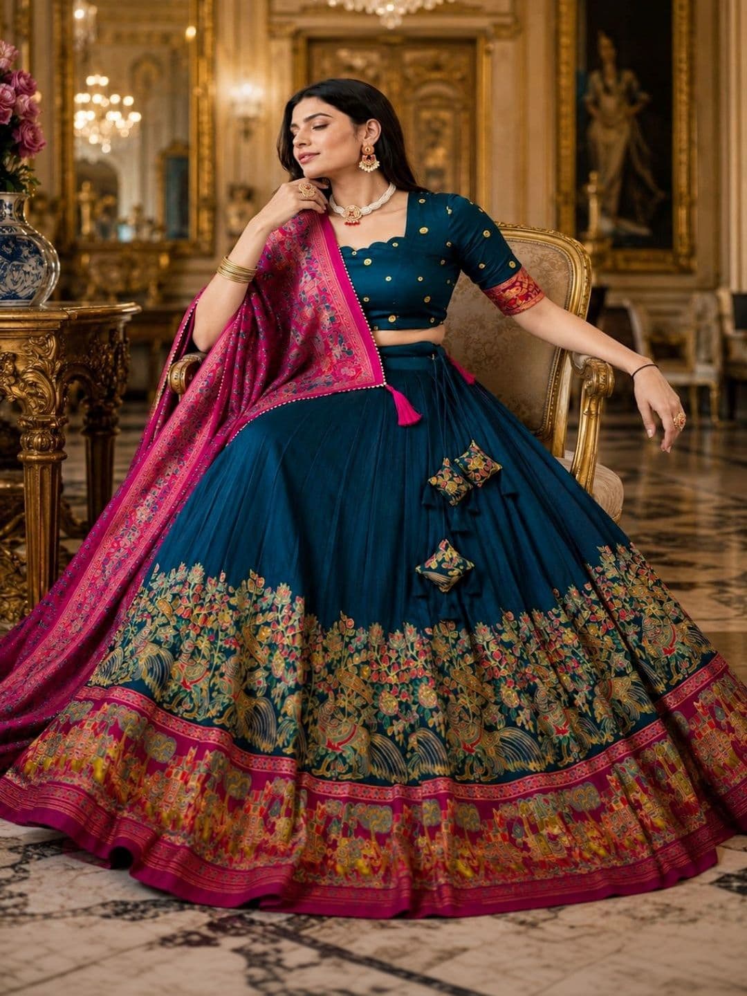 House of Pataudi Embellished Semi-Stitched Lehenga & Unstitched Blouse With Dupatta - view 1