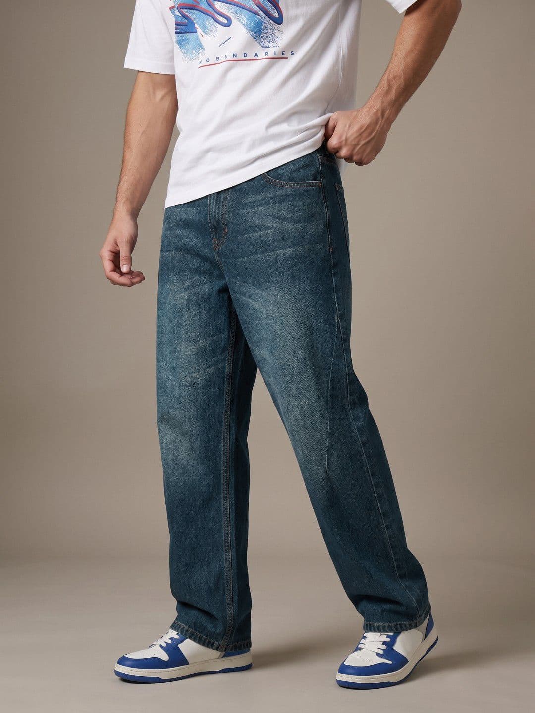 glitchez Men Baggy Fit Pure Cotton Heavy Fade Jeans - view 1