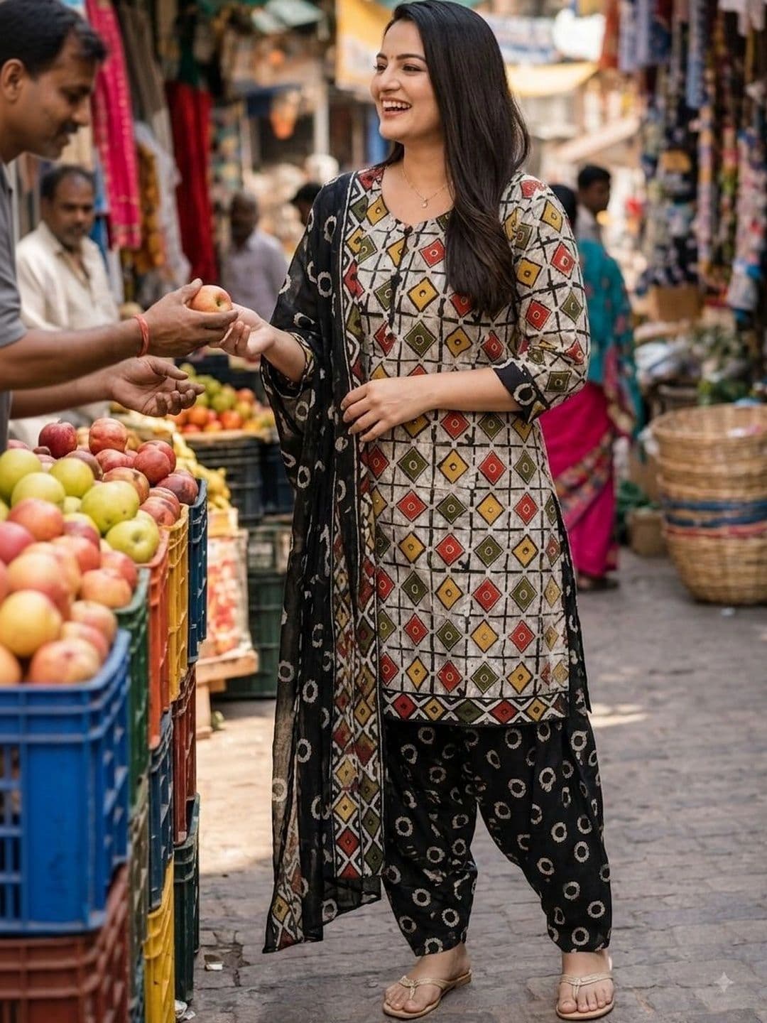 KALINI Women Printed Regular Kurta with Patiala & With Dupatta thumbnail 2