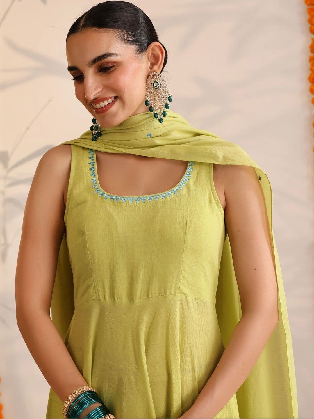 Khushal K Women Empire Thread Work Pure Cotton Kurta with Palazzos & With Dupatta thumbnail 5