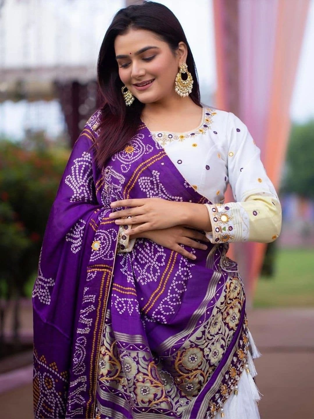 Sangria Embellished Mirror Work Semi-Stitched Lehenga & Unstitched Blouse With Dupatta thumbnail 2