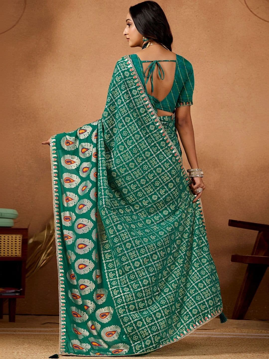 Nayanthara Trends Bandhani women  Zari Poly Georgette Designer Bandhani Saree thumbnail 2