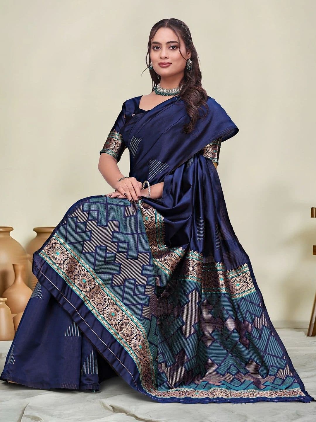 KALINI Woven Design Zari Silk Blend Saree thumbnail 5