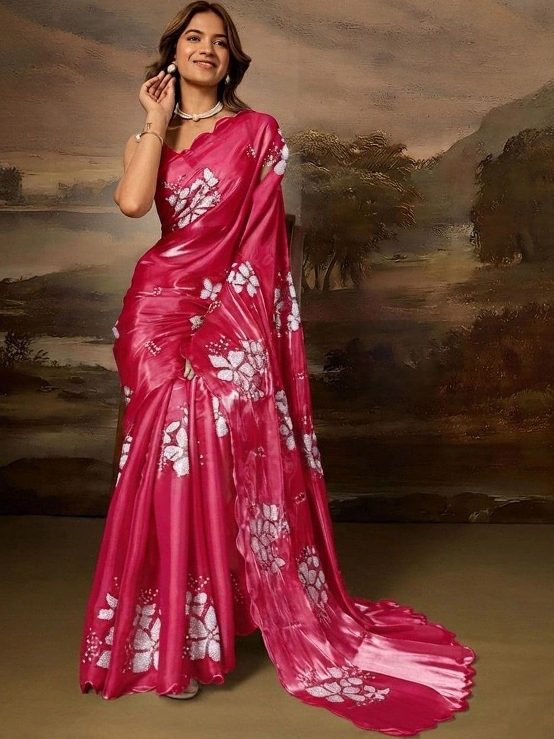 SZN Floral Beads and Stones Art Silk Designer Saree - view 1