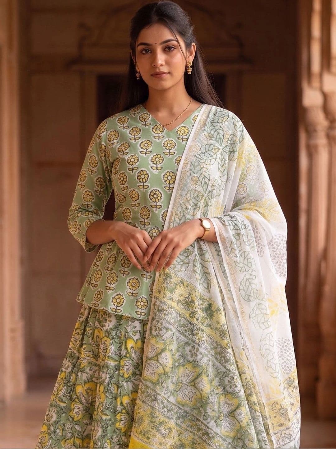 Avishya Printed Block Print Ready to Wear Lehenga & Blouse With Dupatta thumbnail 7