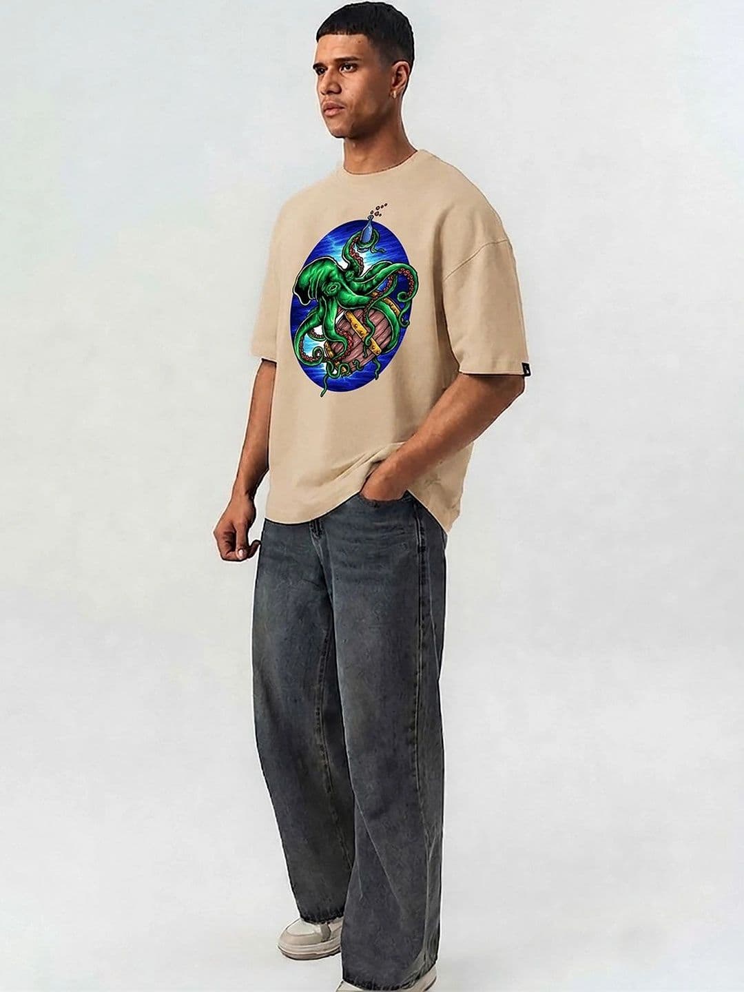 Mast & Harbour Men Printed Drop-Shoulder Sleeves T-shirt thumbnail 4