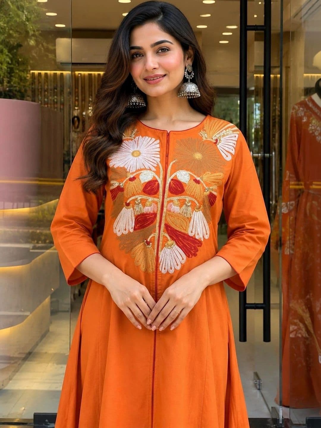 DSS FASHION Women Floral Embroidered Regular Thread Work Pure Cotton Kurta with Trousers & With Dupatta thumbnail 3