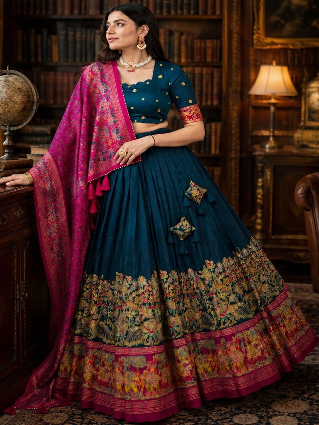 House of Pataudi Embellished Semi-Stitched Lehenga & Unstitched Blouse With Dupatta thumbnail 2