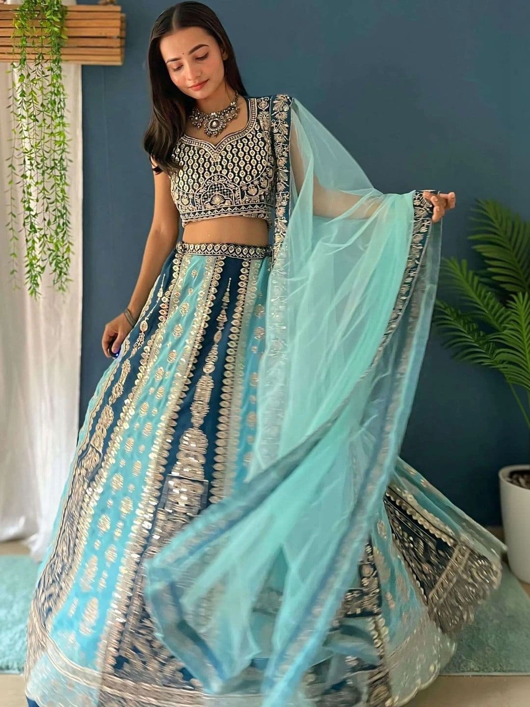 Kedar Fab Embroidered Thread Work Semi-Stitched Lehenga & Unstitched Blouse With Dupatta thumbnail 3