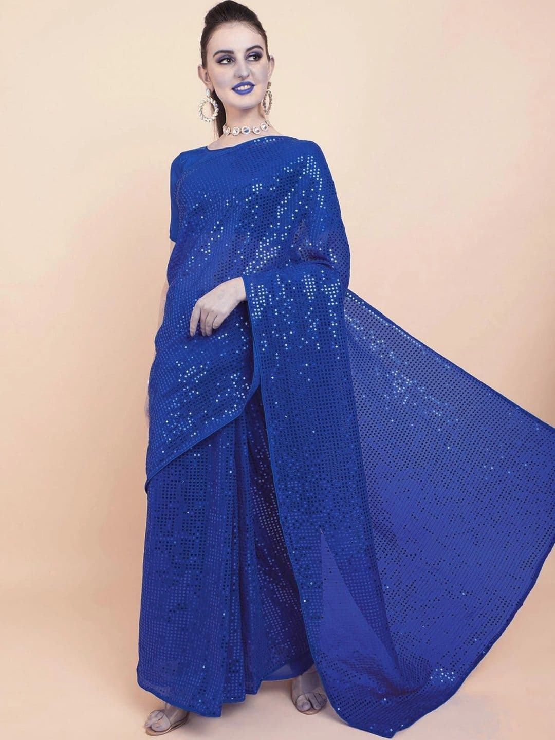 SZN Embellished Sequinned Pure Georgette Designer Saree thumbnail 4
