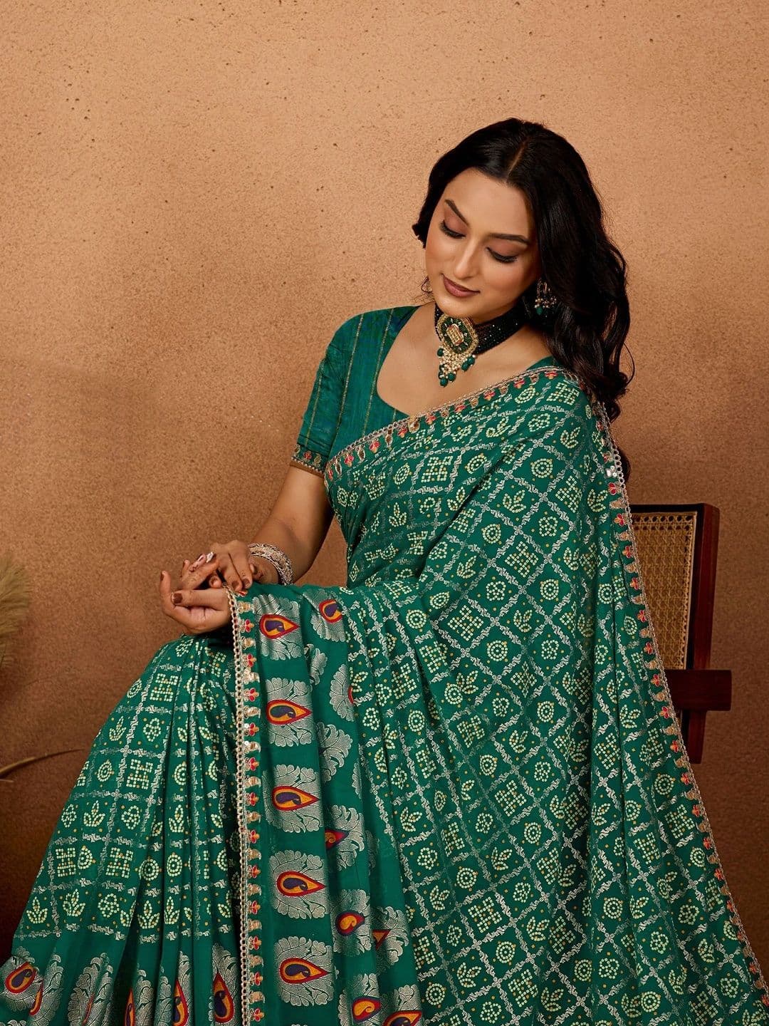 Nayanthara Trends Bandhani women  Zari Poly Georgette Designer Bandhani Saree thumbnail 3