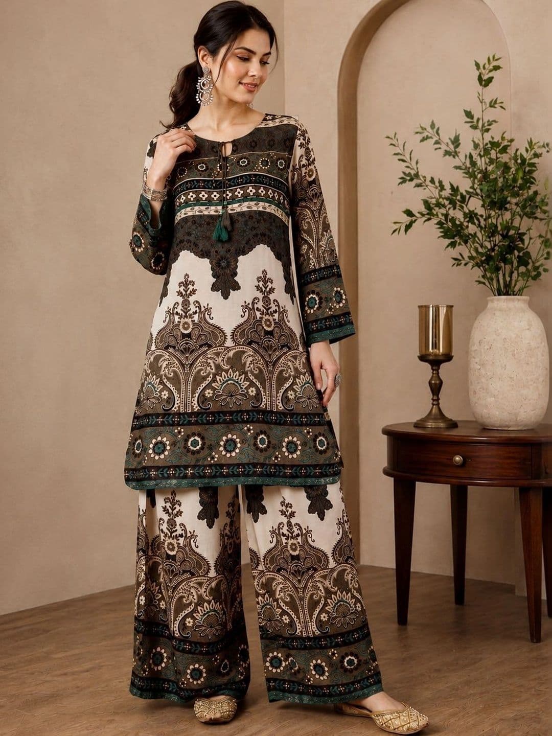 Sangria Women Ethnic Motifs Printed Regular Kurta with Palazzos - view 1