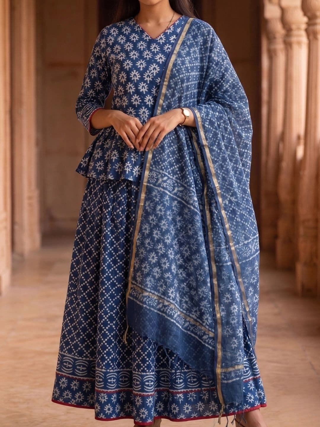 Avishya Printed Block Print Ready to Wear Lehenga & Blouse With Dupatta thumbnail 6