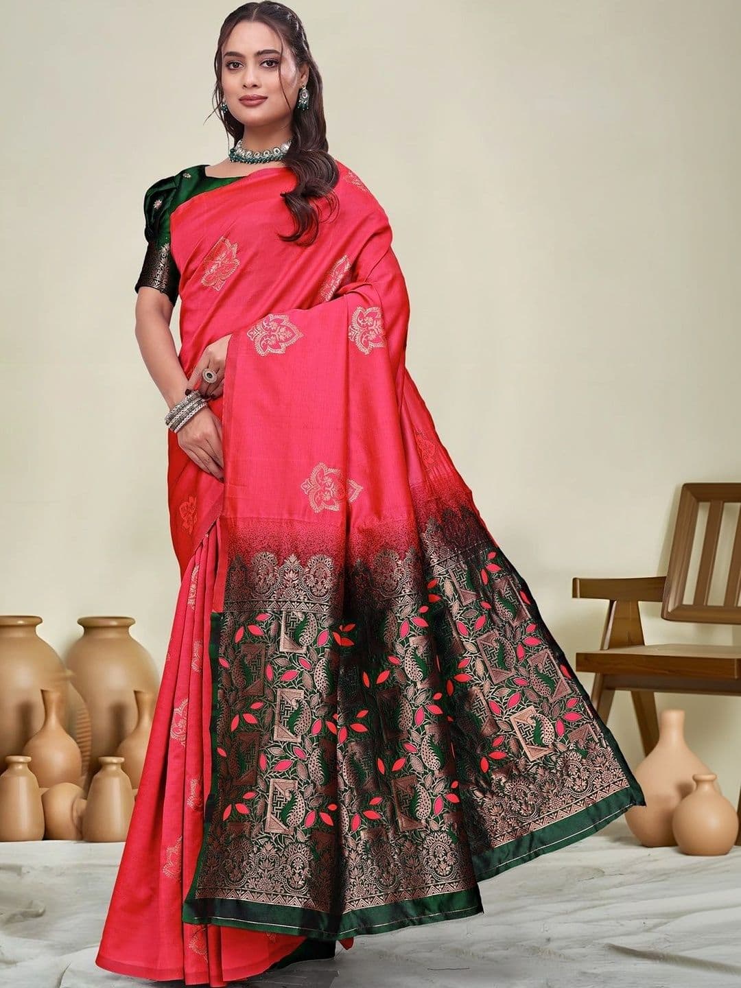 KALINI Floral Zari Silk Blend Saree thumbnail 6