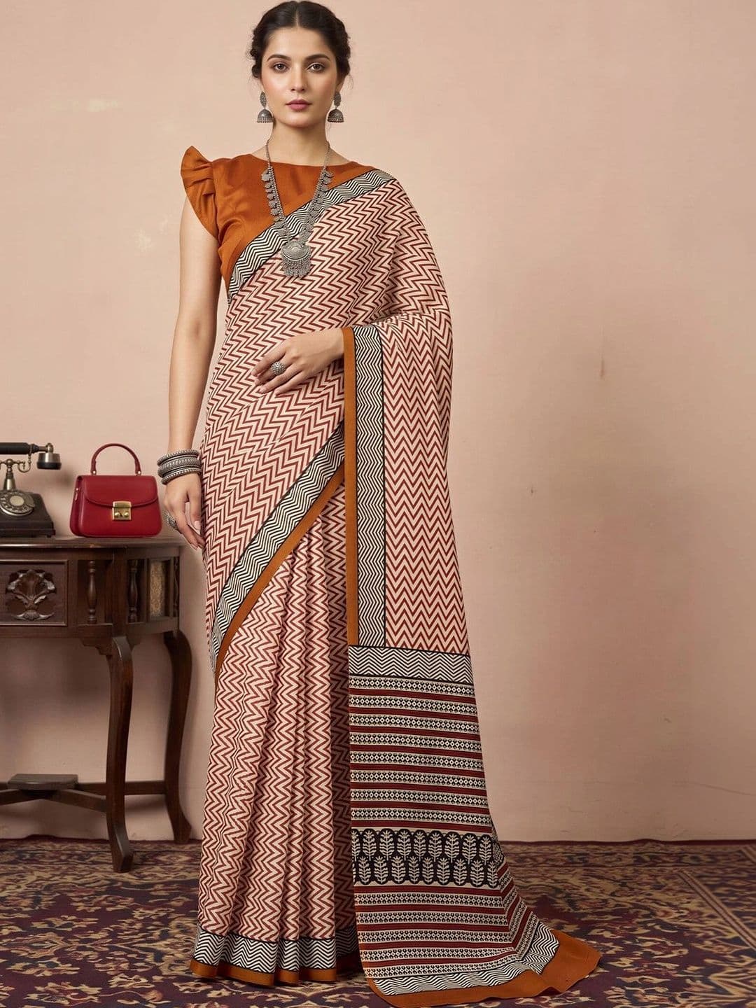 Anouk Silk Blend Designer Block Print Saree - view 1
