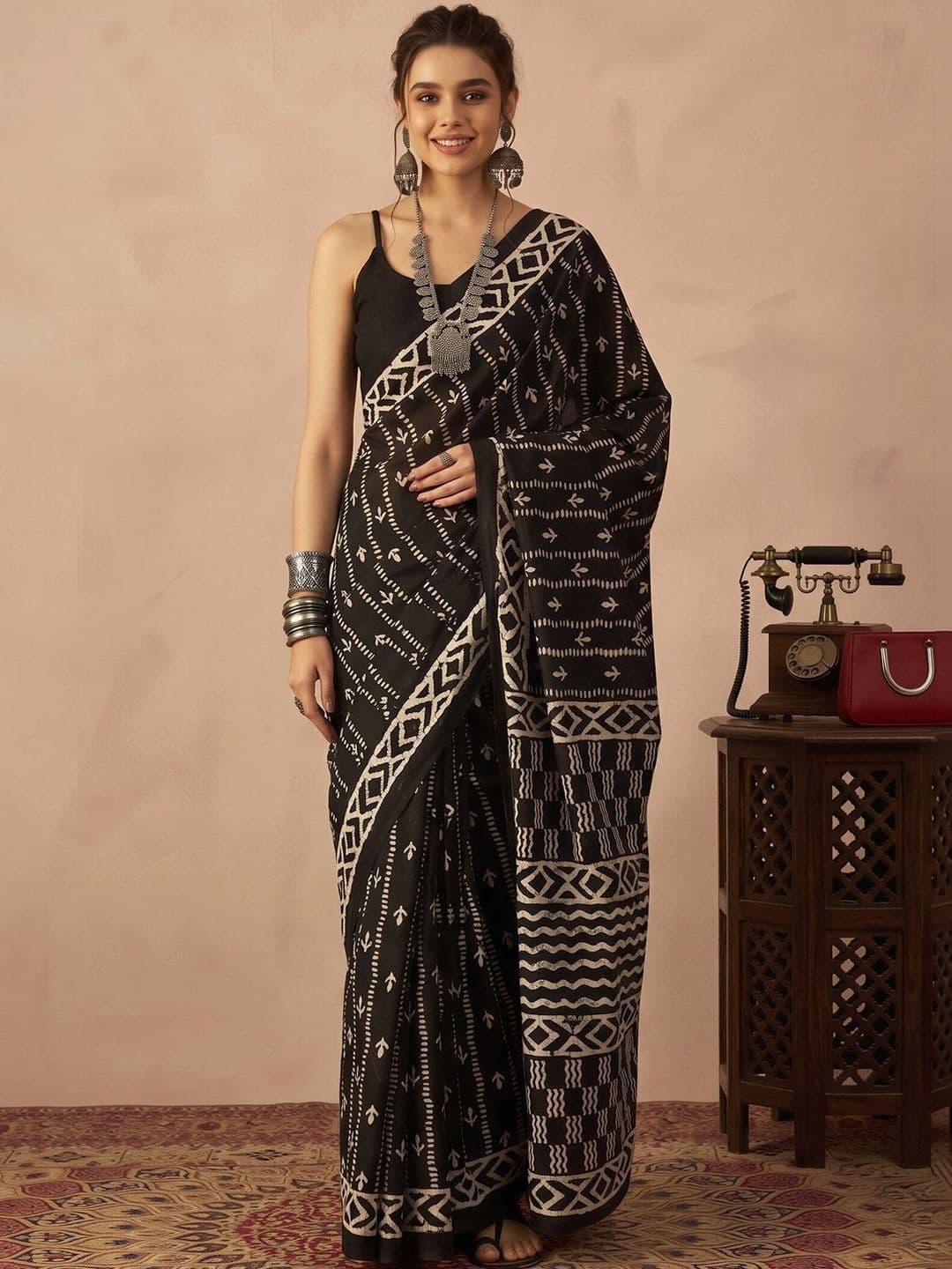 Anouk Batik Silk Blend Designer Block Print Saree - view 1