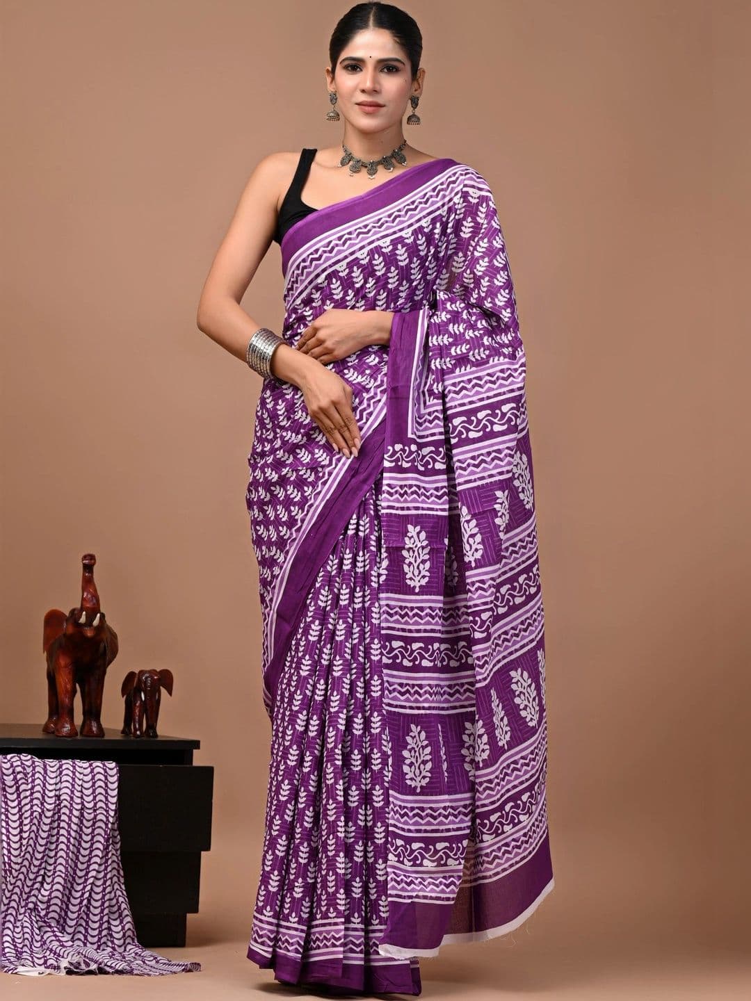 Anouk Ethnic Motifs Pure Cotton Block Print Saree - view 1