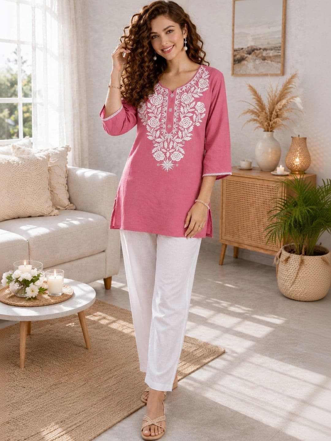 TWARELL Women Floral Embroidered Thread Work Floral Kurta thumbnail 6