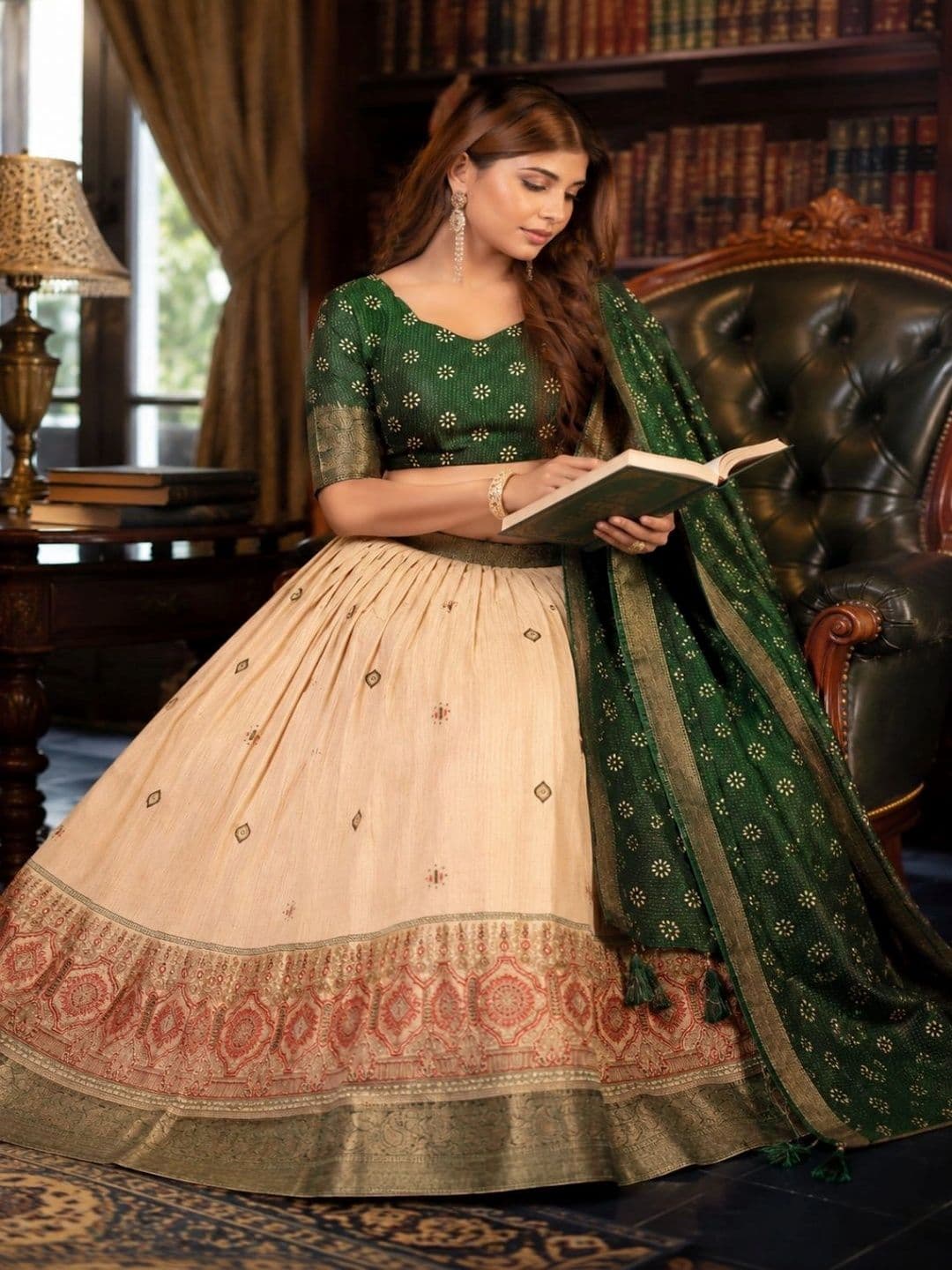 House of Pataudi Semi-Stitched Lehenga & Unstitched Blouse With Dupatta thumbnail 2