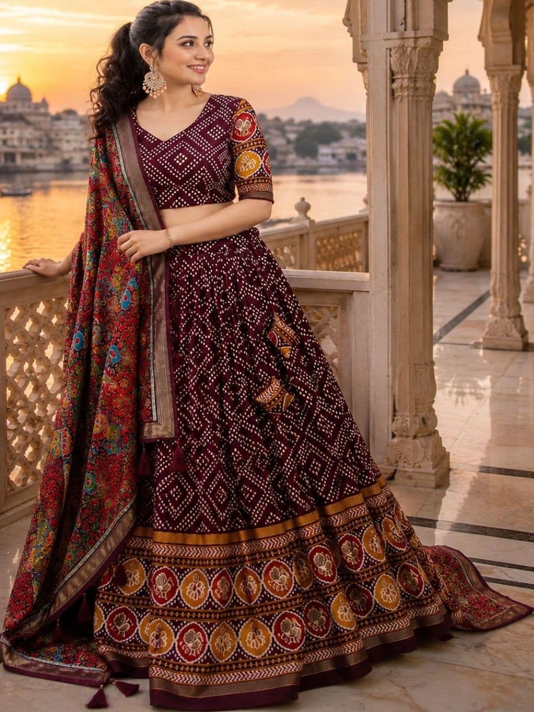 House of Pataudi Printed Semi-Stitched Lehenga & Unstitched Blouse With Dupatta thumbnail 2