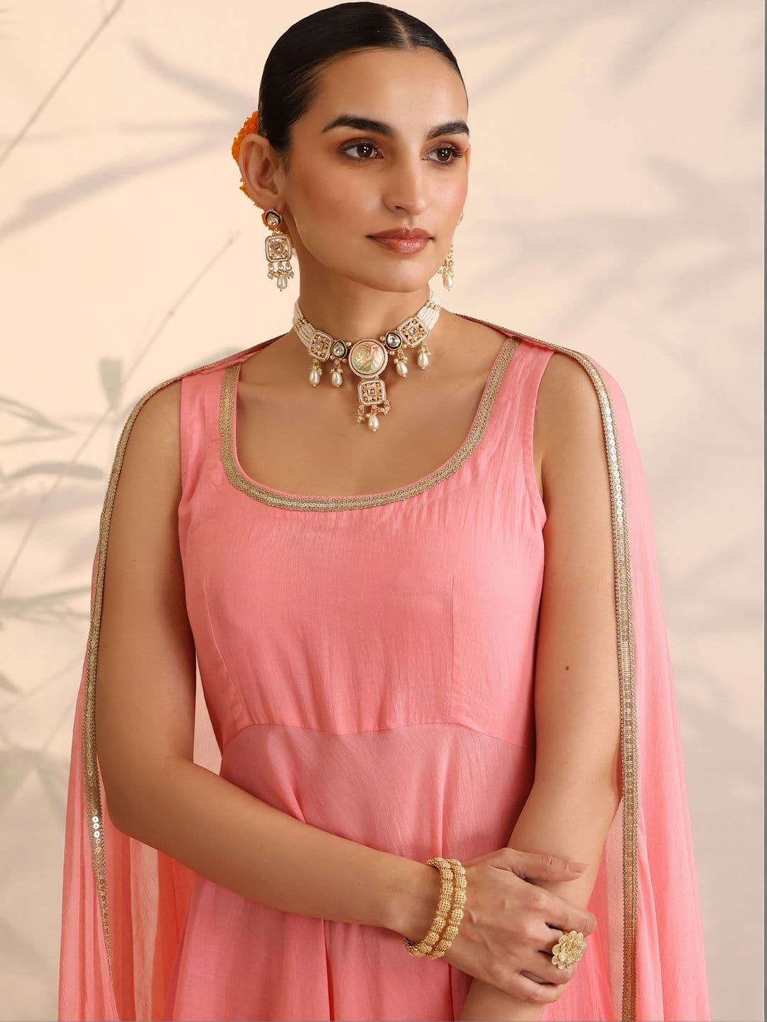 Khushal K Women Ethnic Motifs Empire Gotta Patti Pure Cotton Kurta with Trousers & With Dupatta thumbnail 2