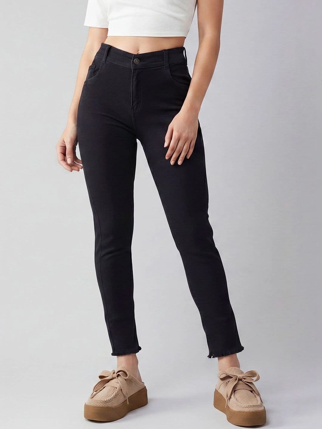 Mast & Harbour Women Slim Fit High-Rise Cuffed Hem Stretchable Jeans thumbnail 3