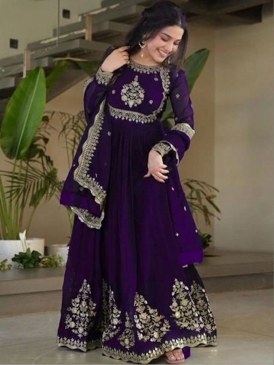 all about you Women Floral Embroidered Empire Mirror Work Kurta with Pyjamas & Dupatta thumbnail 3