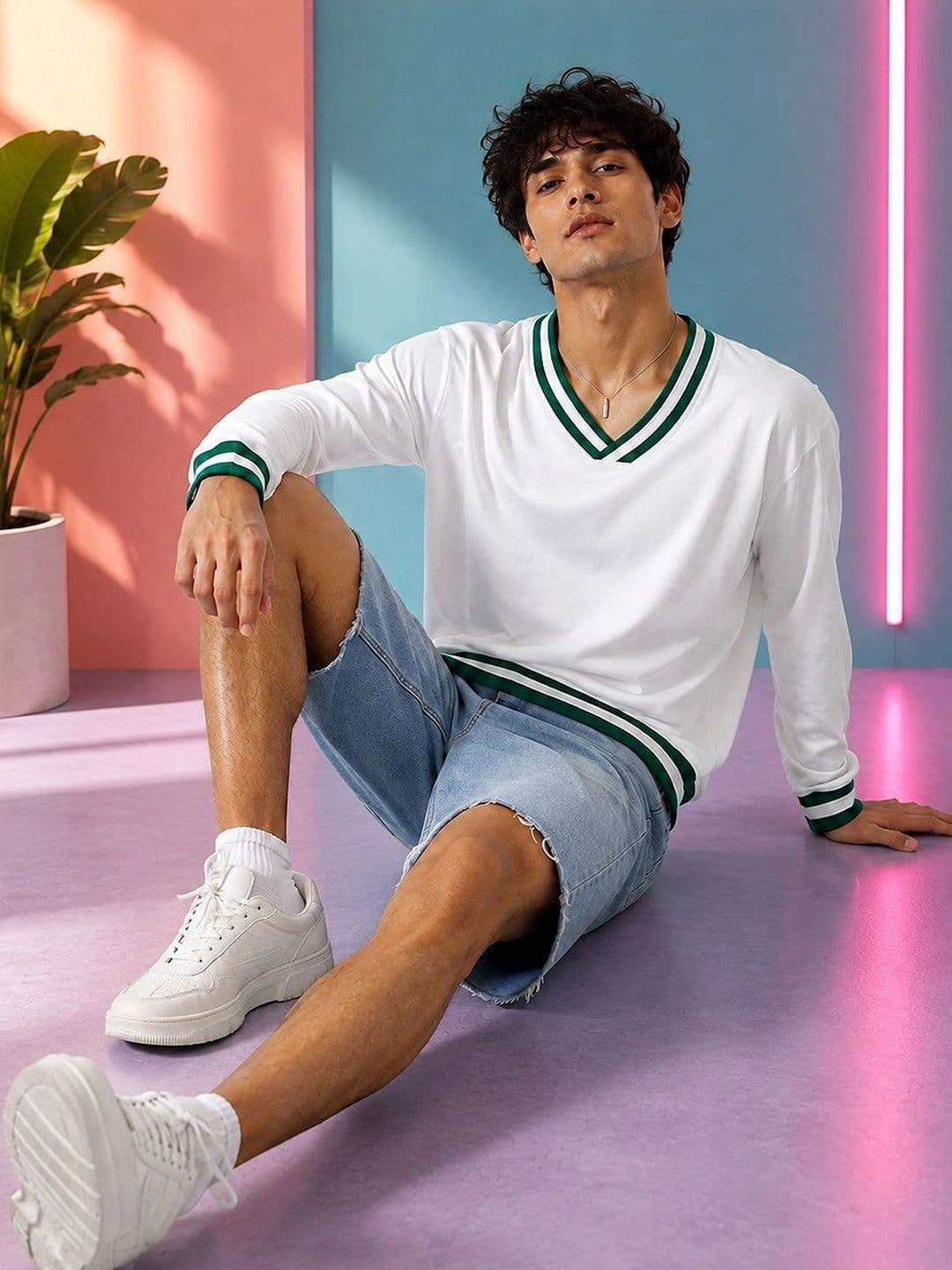 Moda Rapido Men Striped V-Neck T-shirt thumbnail 2