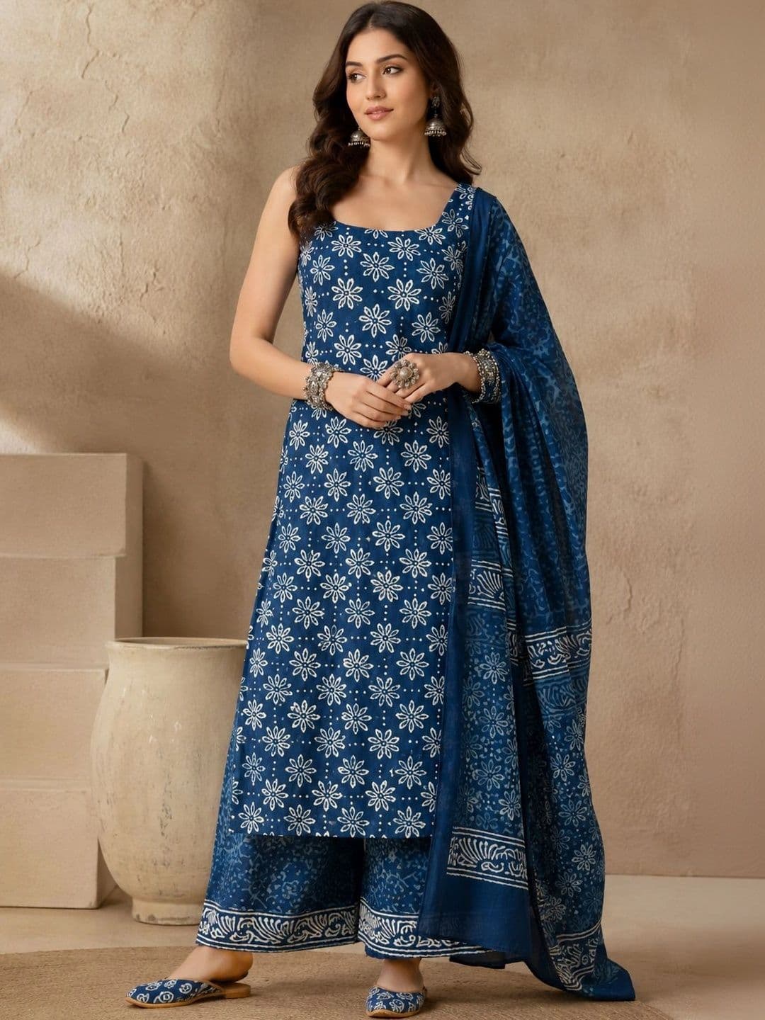 Sangria Women Floral Printed Regular Kurta with Palazzos & With Dupatta thumbnail 2
