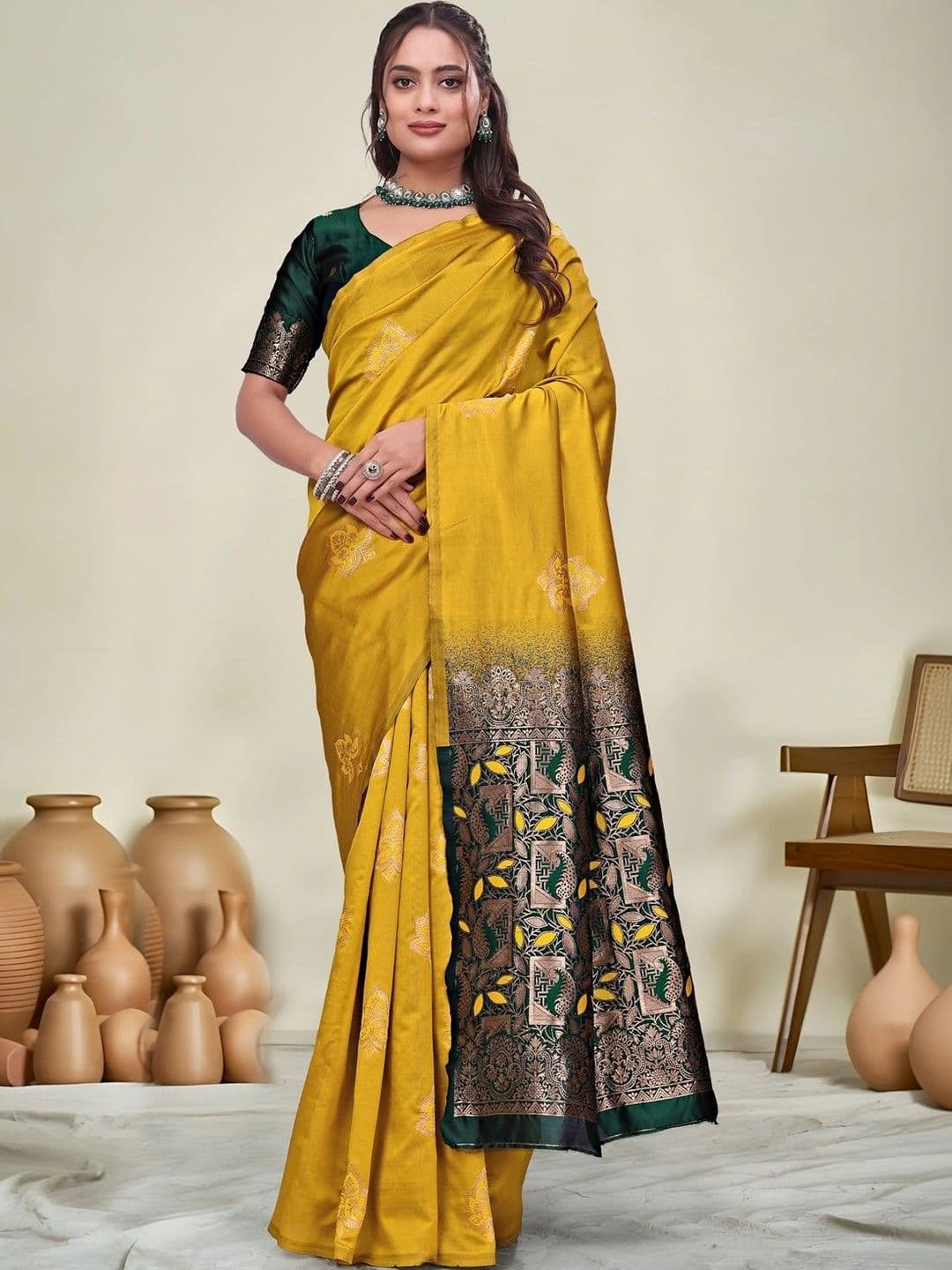 KALINI Woven Design Zari Silk Blend Saree - view 1