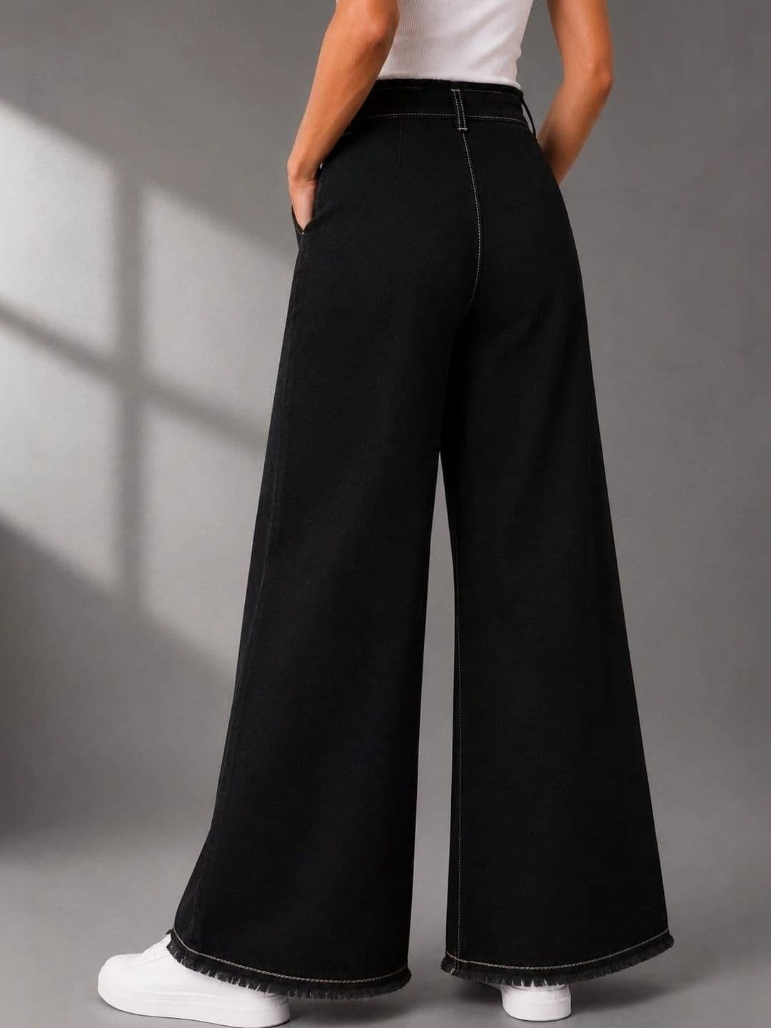 Mast & Harbour Women Comfort Wide Leg High-Rise Cuffed Hem Jeans thumbnail 3
